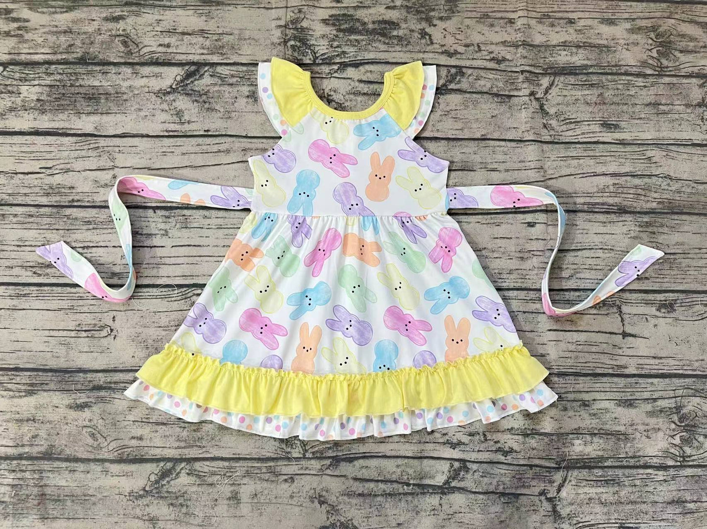 Baby Girls Easter Colorful Rabbit Ruffle Knee Length Dresses