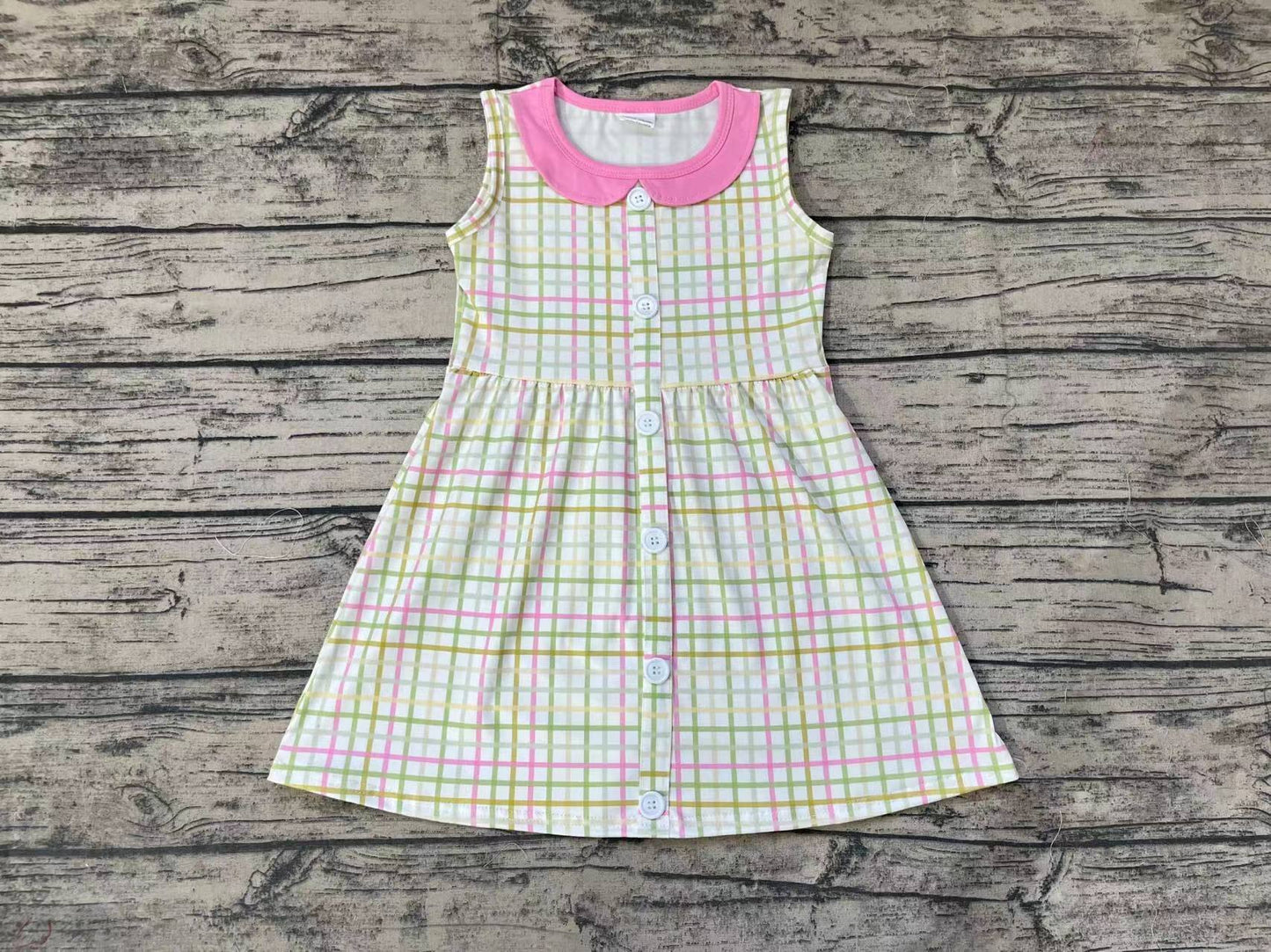 Baby Girls Easter Green Pink Checkered Knee Length Dresses