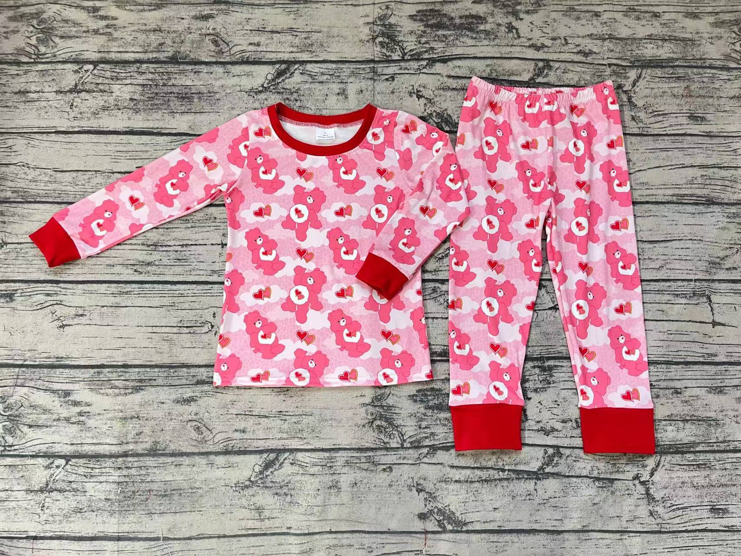 Baby Girls Pink Bear Hearts Valentines Tee Shirts Tops Pants Pajamas Clothes Sets