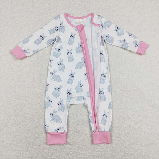 Baby Infant Girls Easter Rabbits Pink Zip Rompers