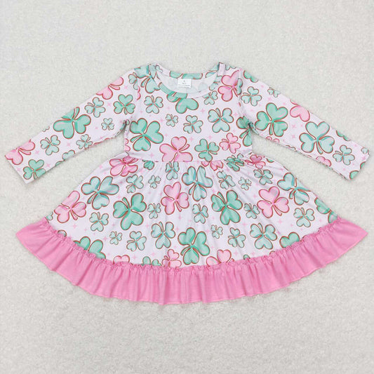Baby Girls Pink Ruffle St Patrick Day Quatrefoil Twirl Dresses