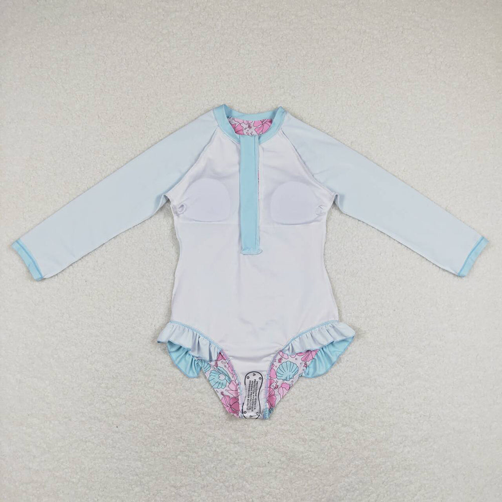 Baby Girls Summer Pink Flowers Long Sleeve Swimsuits