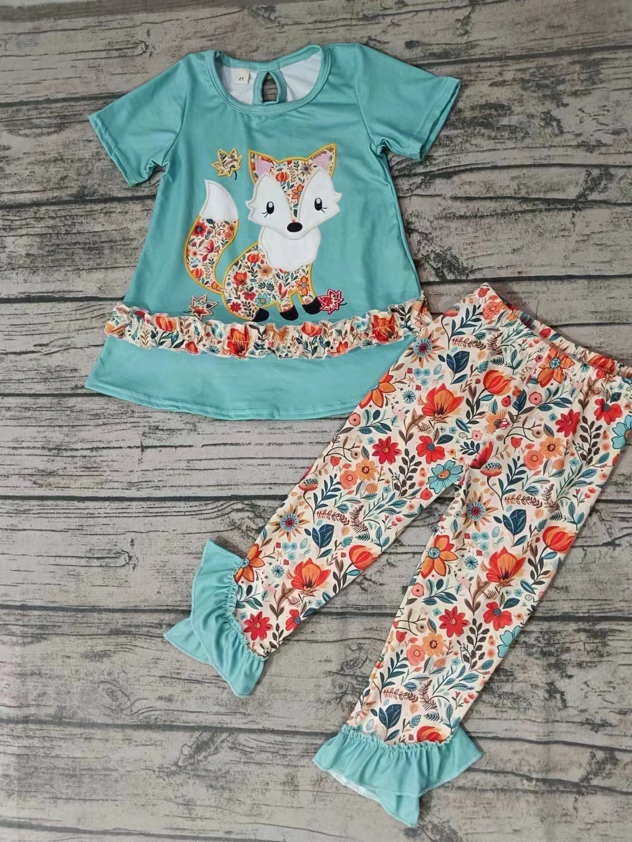 Baby Girls Floral Fox Top Ruffle Pants Clothing Sets preorder(moq 5)