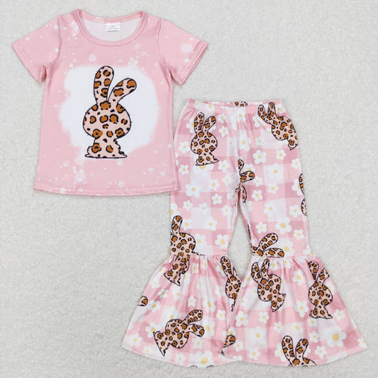Baby Girls Easter Leopard Rabbit Top Bell Pants Clothes Sets