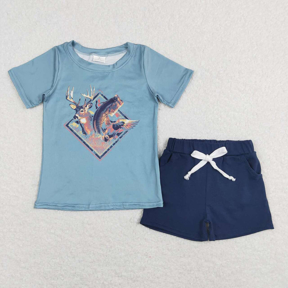 Baby Boys Deer Fish Hunting Shirt Shorts Clothes Sets