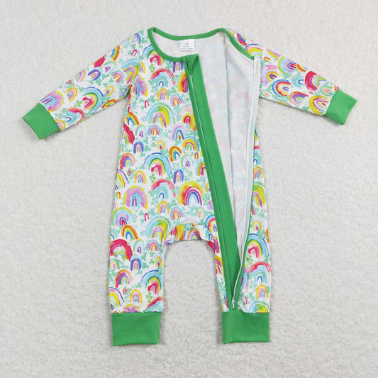 Baby Infant Girls Green Rainbow St Patrick Day Long Sleeve Rompers