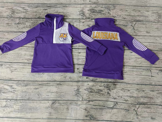 Baby Boys Purple Tiger Team Long Sleeve Pullovers Tops preorder(moq 5)