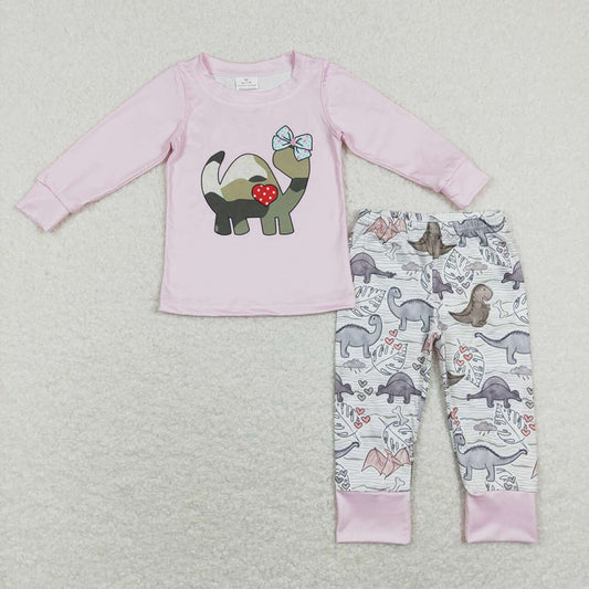 Baby Girls Valentines Dinosaur Pink Tee Shirt Top Pants Clothes Sets