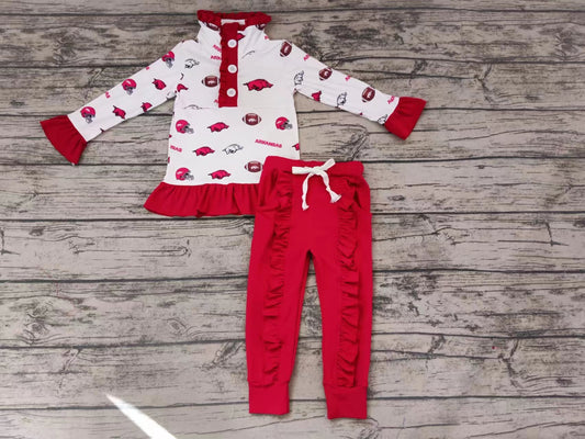 Baby Girls Team Red Pullovers Top Ruffle Pants Clothing Sets preorder(moq 5)