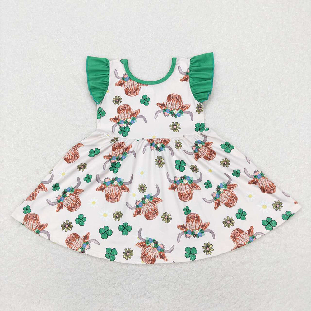 Baby Girls St Patrick Day Highland Cow Knee Length Dresses