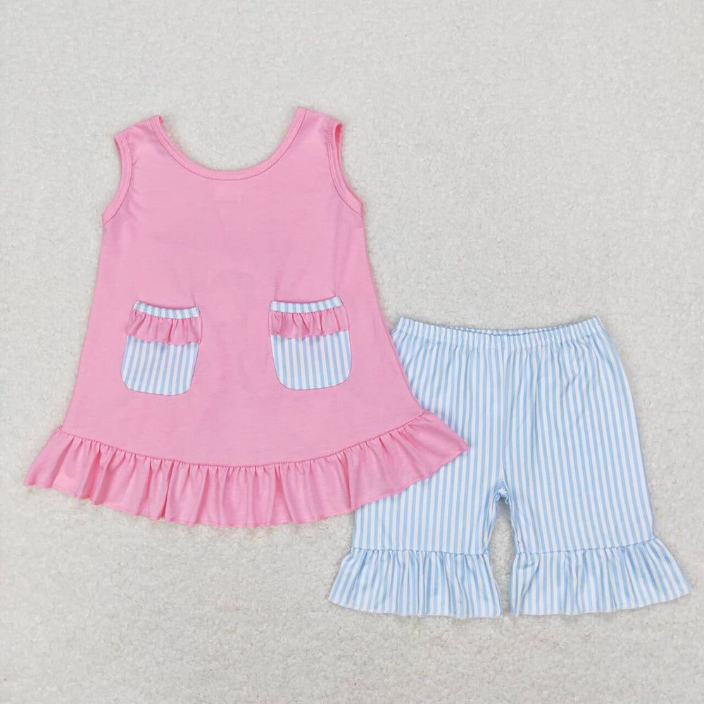 Baby Girls Pink Pocket Tunic Ruffle Shorts Outfits Clothing Sets