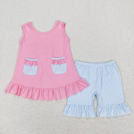 Baby Girls Pink Pocket Tunic Ruffle Shorts Outfits Clothing Sets