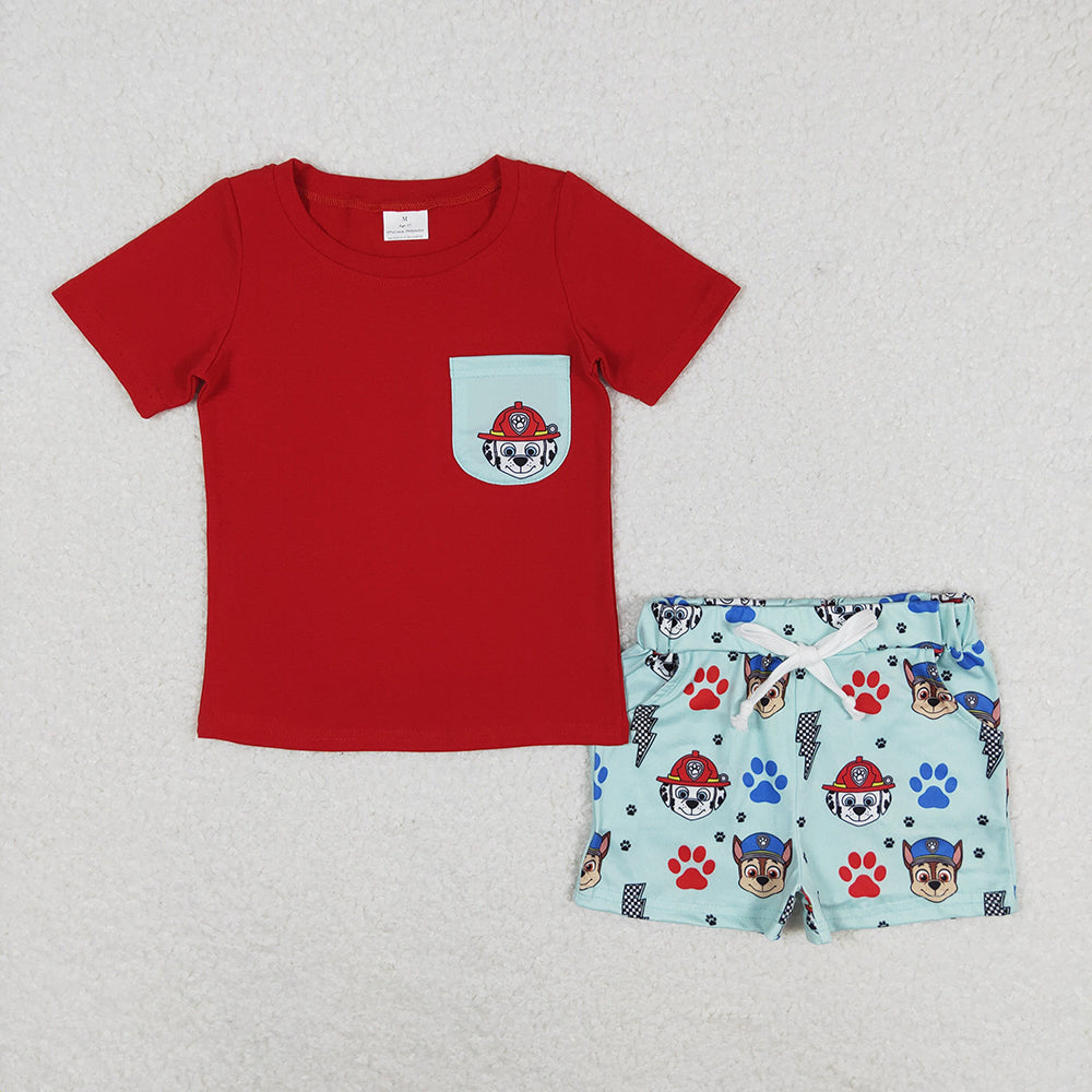 Baby Boys Dog Red Pocket Shirt Top Shorts Clothes Sets