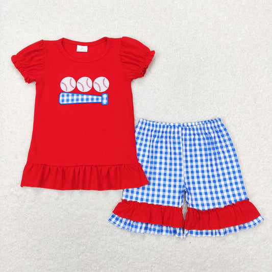 Baby Girls Red Baseball Shirt Ruffle Shorts Clothes Sets