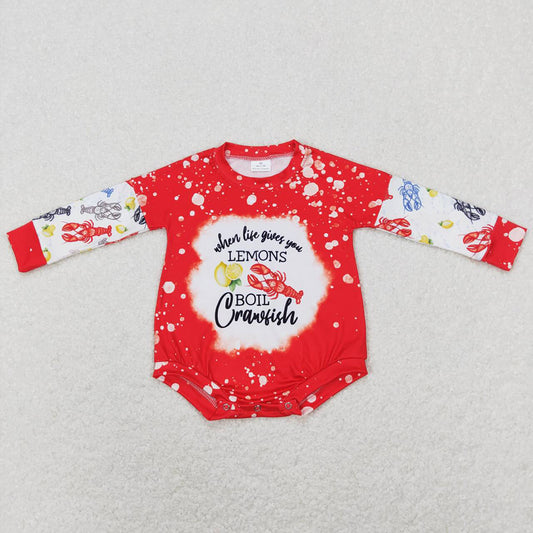 Baby Infant Kids Crawfish Lemons Long Sleeve Red Rompers