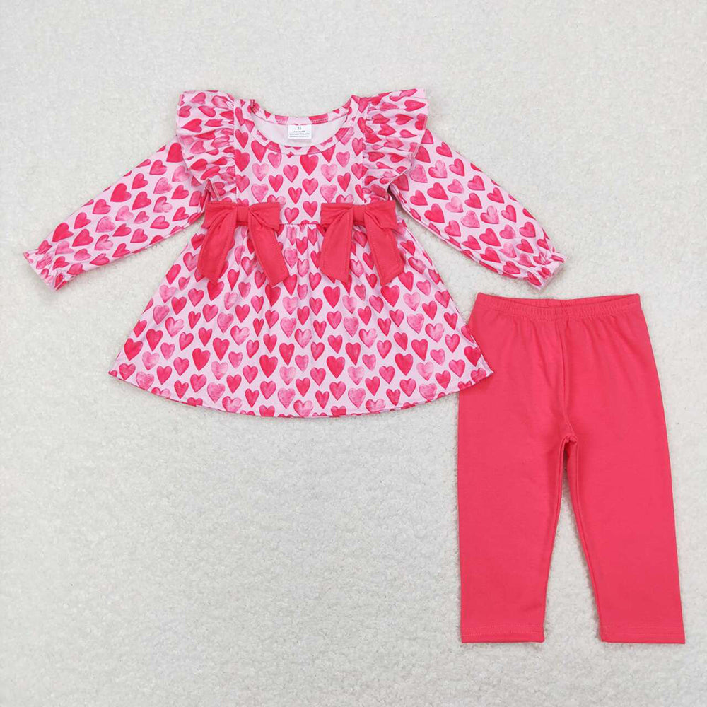 Baby Girls Pink Hearts Bows Tunic Top Legging Clothes Sets