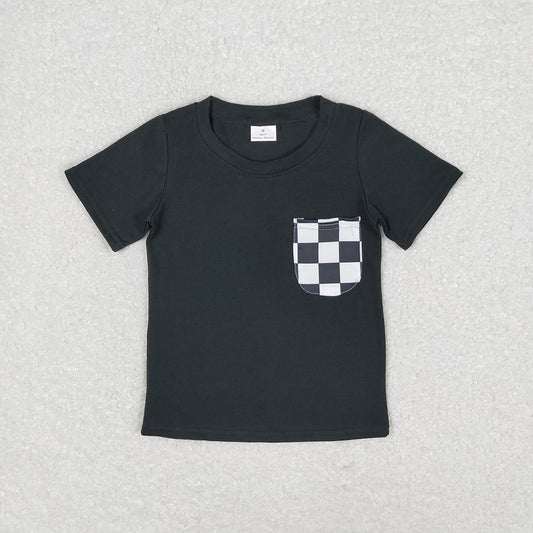 Baby Boys Black Checkered Pockets Short Sleeve Tee Shirts Tops