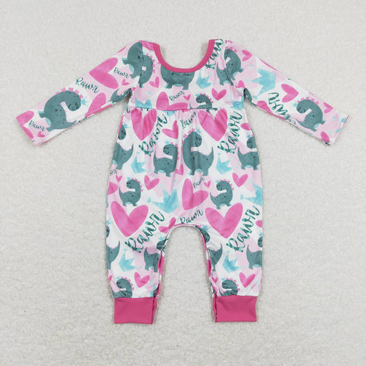 Baby Infant Girls Pink Hearts Valentines Dinosaurs Rompers