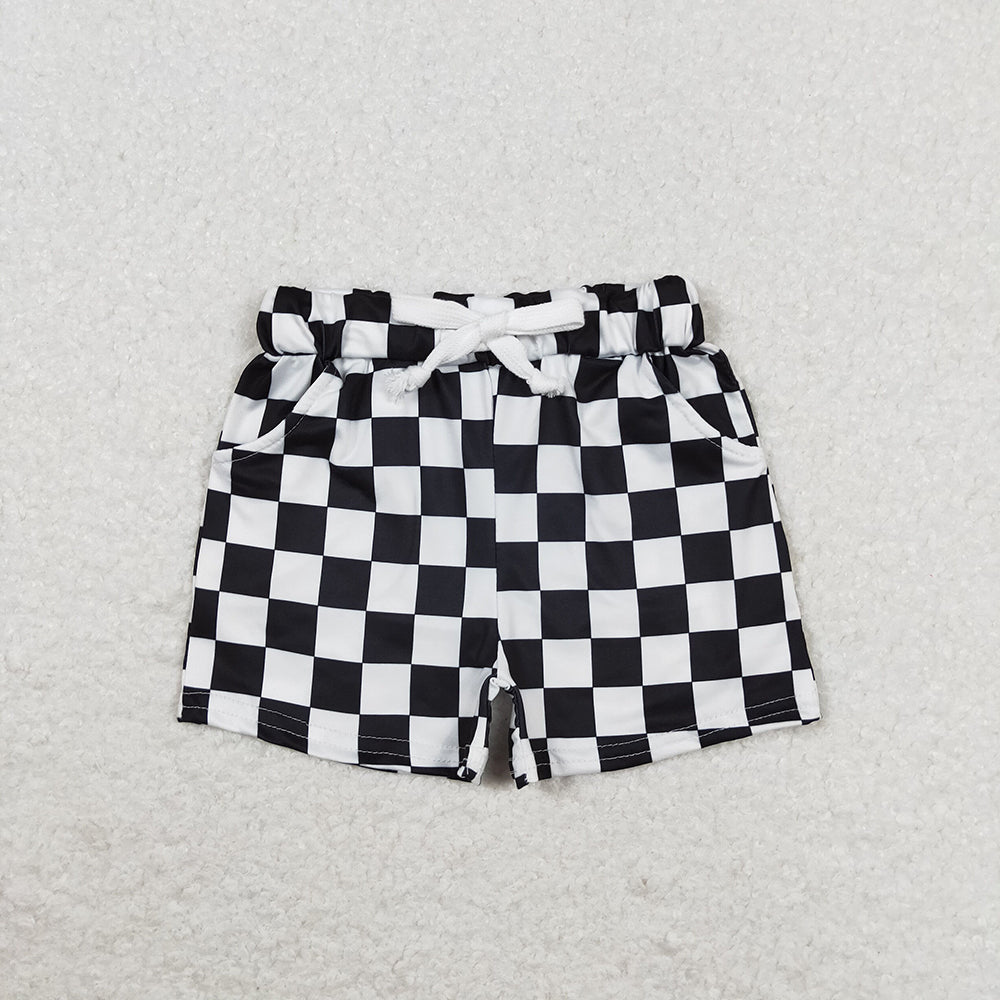 Baby Boys Black Checkered Pockets Shorts