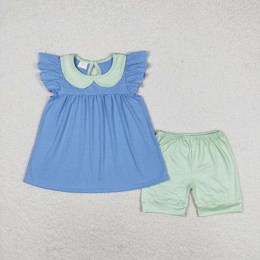 Baby Girls Blue Flutter Sleeve Tunic Shorts Clothes Sets