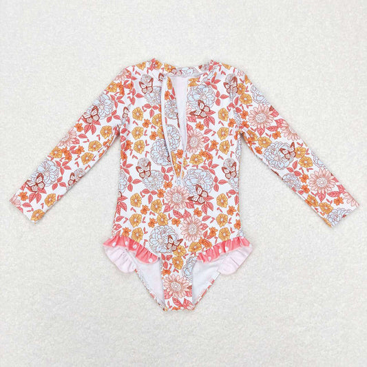 Baby Girls Summer Flowers Butterfly Long Sleeve Swimsuits