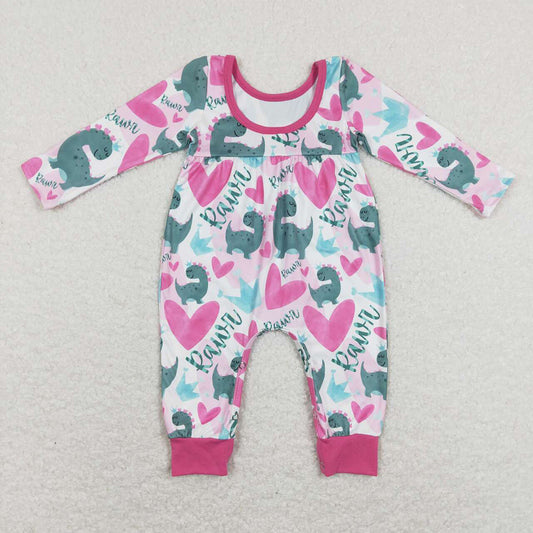 Baby Infant Girls Pink Hearts Valentines Dinosaurs Rompers