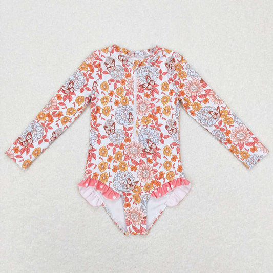 Baby Girls Summer Flowers Butterfly Long Sleeve Swimsuits