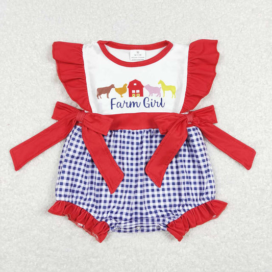 Baby Infant Girls Farm Red Bows Flutter Sleeve Rompers