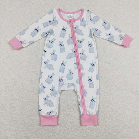 Baby Infant Girls Easter Rabbits Pink Zip Rompers