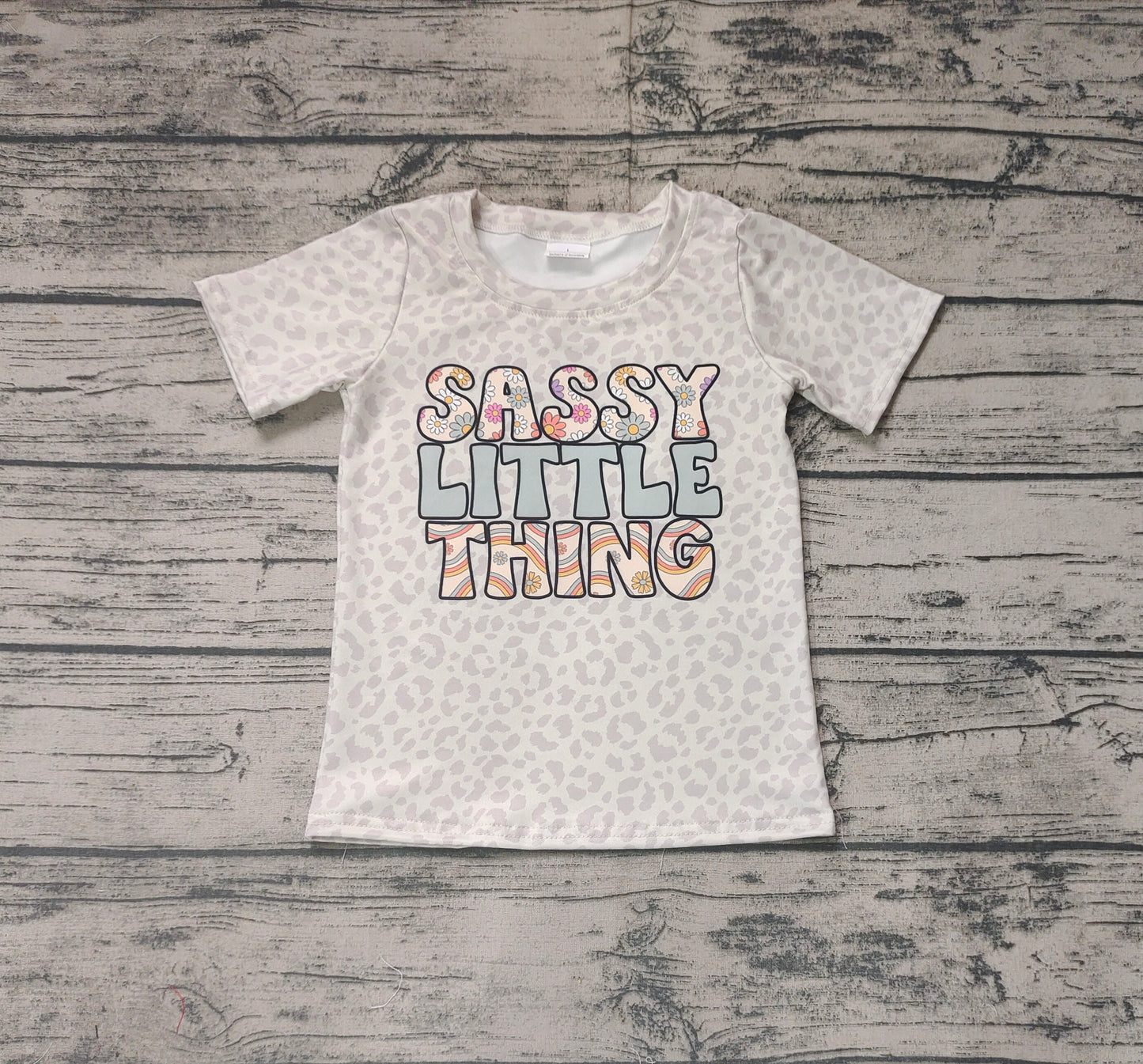 Baby Girls Easter Grey Leopard Sassy Little Thing Short Sleeve Tee Shirts Tops