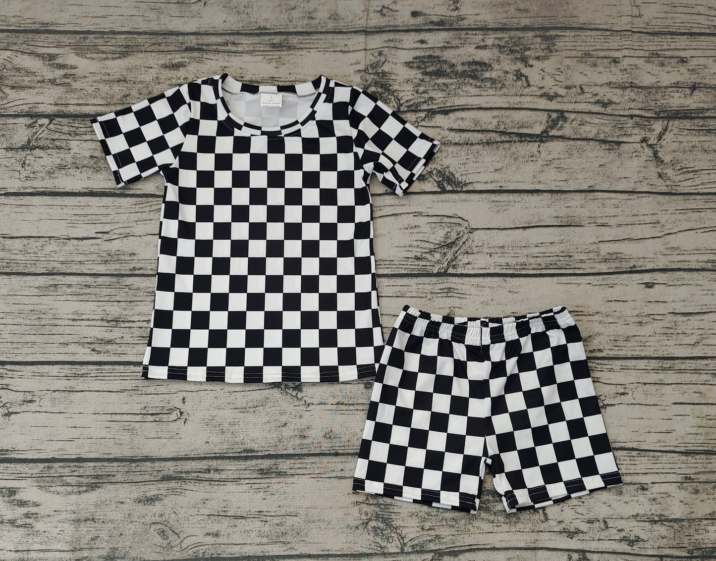 Baby Kids Black Checkered Summer Shorts Pajamas Clothes Sets