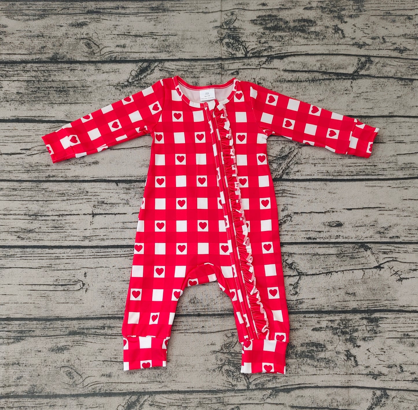 Baby Infant Girls Red Hearts Long Sleeve Zip Valentines Rompers