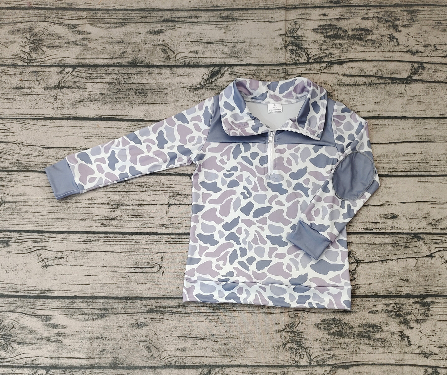 Baby Boys Grey Camo Zip Long Sleeve Patchwork Pullovers Tops