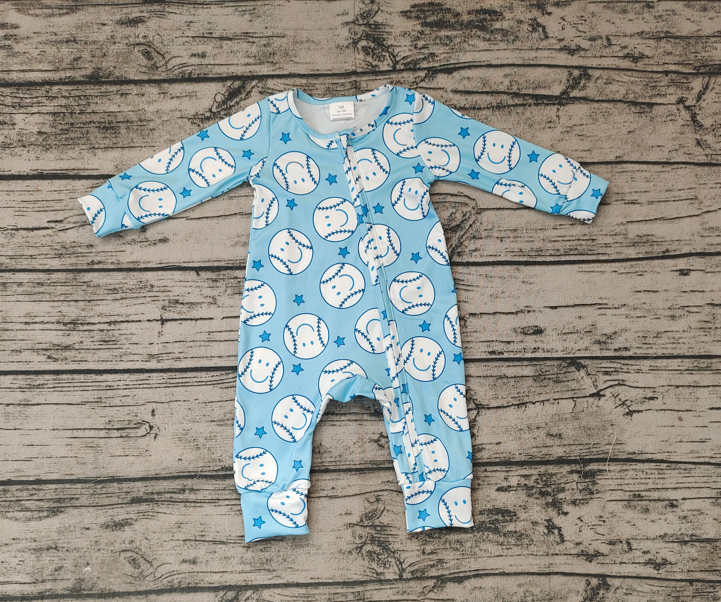Baby Infant Boys Baseball Blue Zip Rompers