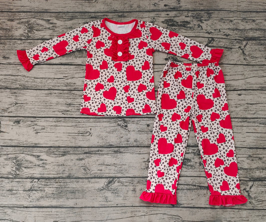 Baby Girls Valentines Hearts Leopard Shirt Pants Pajamas Clothing Sets