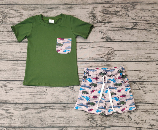 Baby Boys Green Army Pocket Tee Shirt Top Shorts Clothes Sets