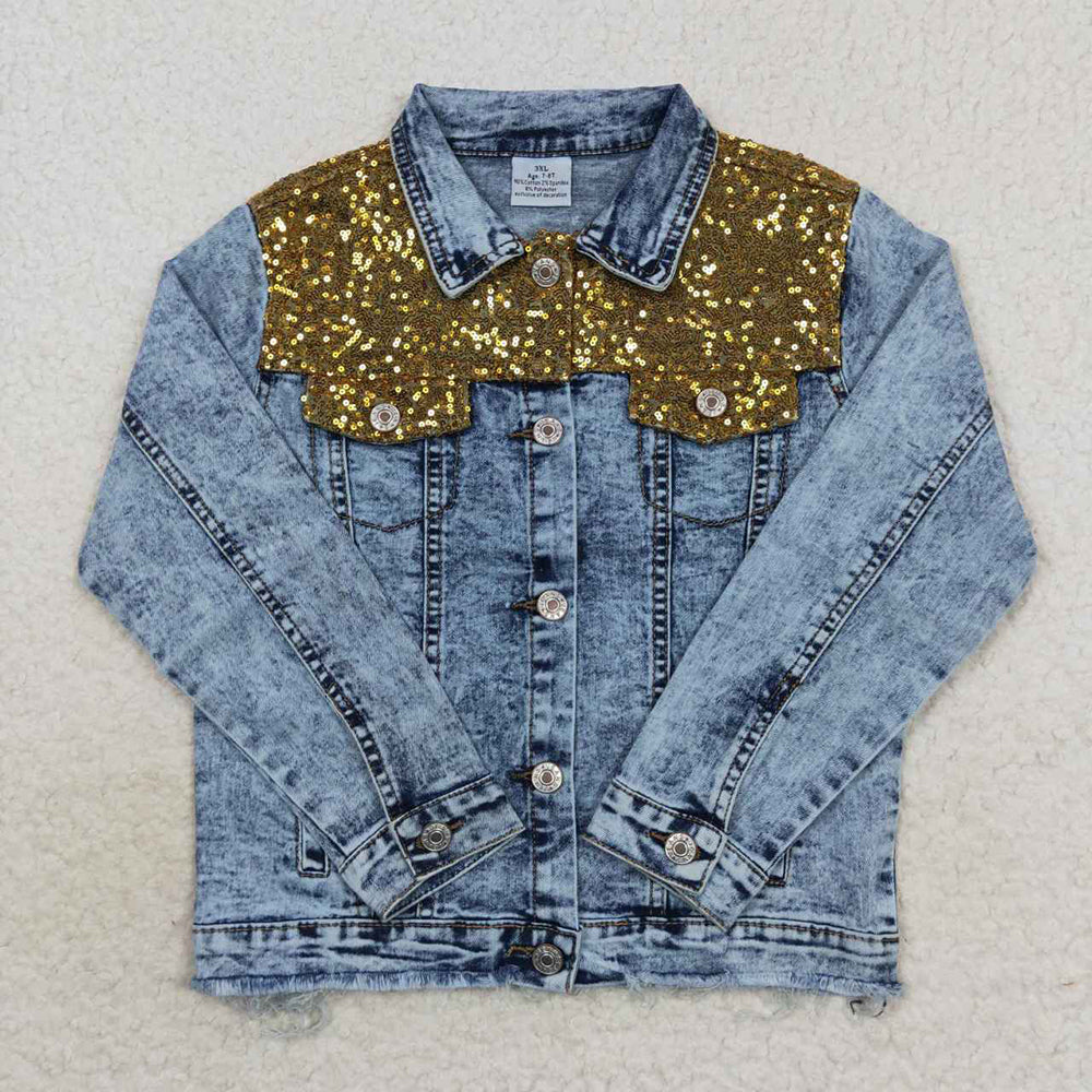 Baby Girls Gold Sequin Denim Buttons Jackets