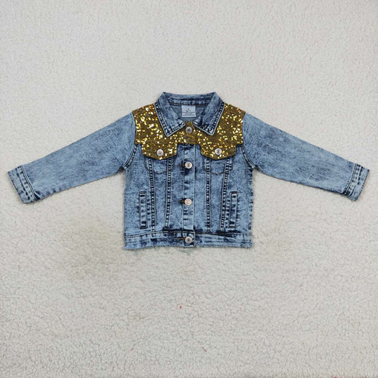 Baby Girls Gold Sequin Denim Buttons Jackets