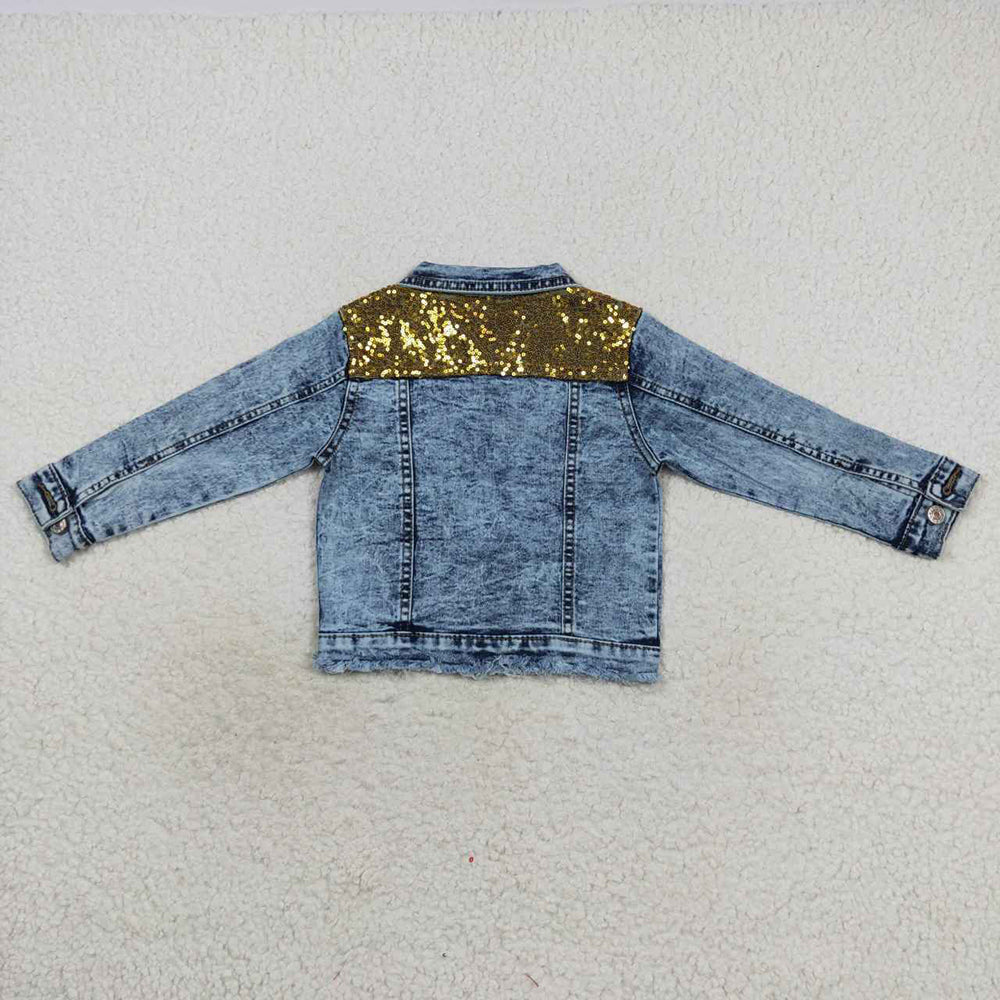 Baby Girls Gold Sequin Denim Buttons Jackets