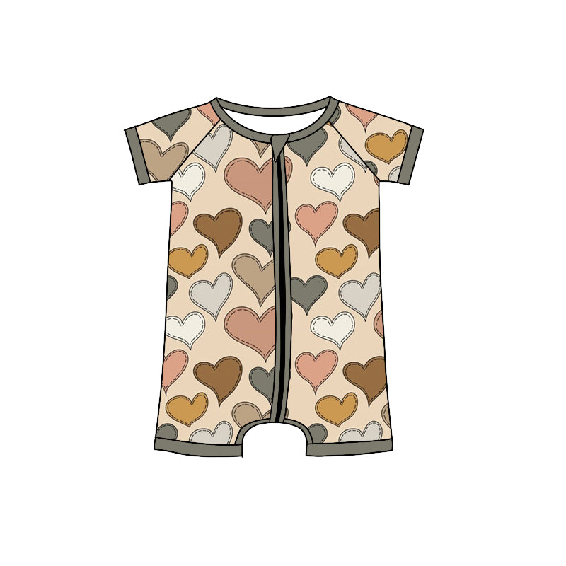 Baby Toddler Boys Girls Hearts Short Sleeve Zip Rompers preorder(moq 5)