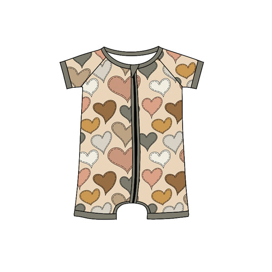 Baby Toddler Boys Girls Hearts Short Sleeve Zip Rompers preorder(moq 5)