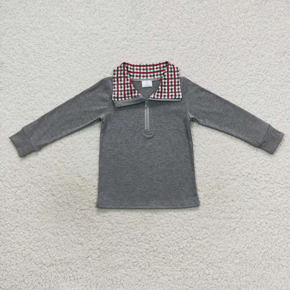 Baby Boys Christmas Plaid Long Sleeve Pullover Tee Shirt Tops