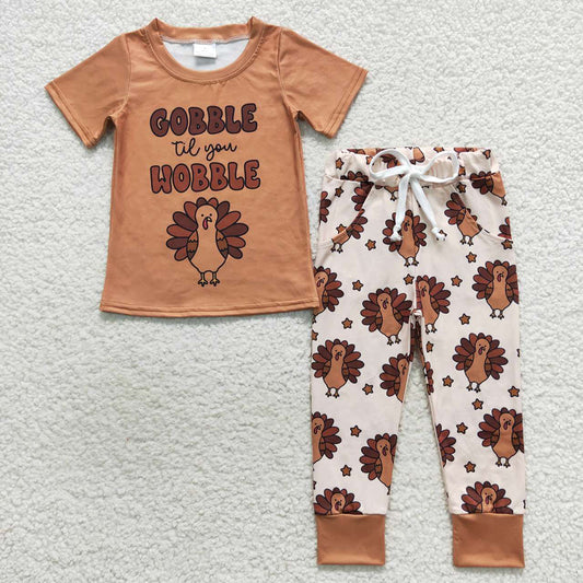 Baby Boys Gobble Turkey Thanksgiving Pants Clothes Sets