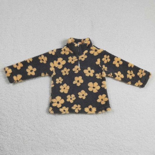 Baby Girls Grey Mustard Flowers Thick Pullovers Tops