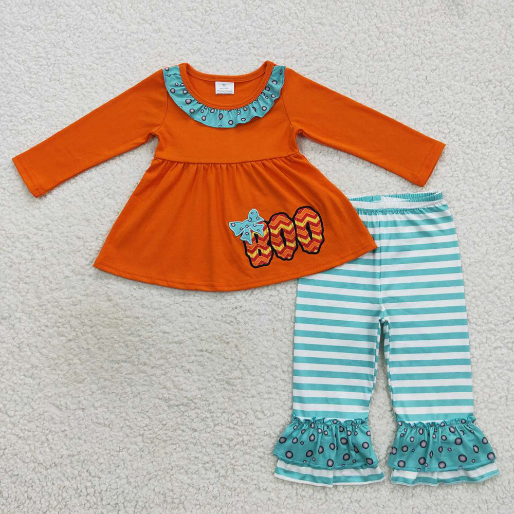 Baby Girls Halloween Boo Tunic Ruffle Pants Clothes Sets