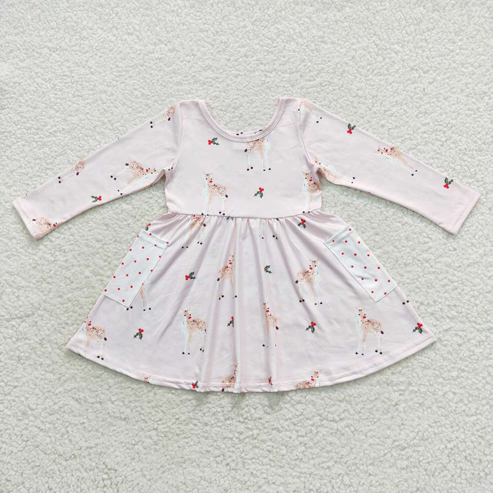 Baby Girls Pink Christmas Deer Long Sleeve Dresses