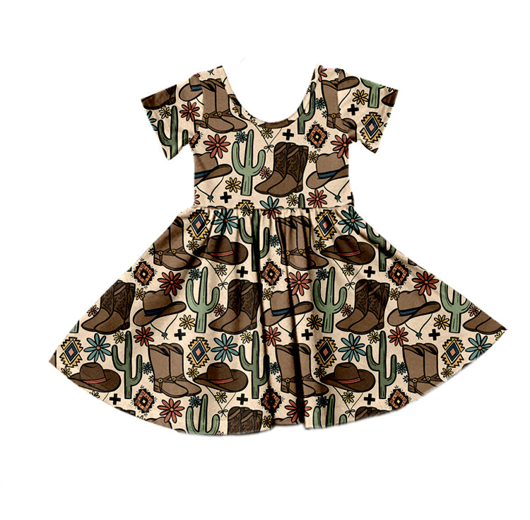 Baby Girls Western Boots Cactus Flutter Sleeve Twirl Dresses preorder(moq 5)