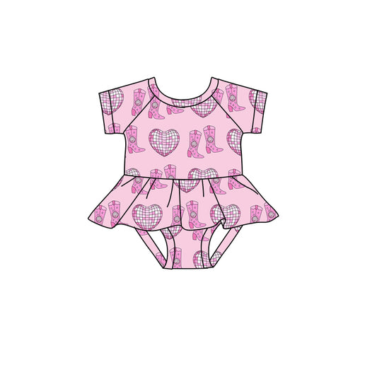 Baby Toddler Girls Pink Boots Disco Western Short Sleeve Rompers preorder(moq 5)