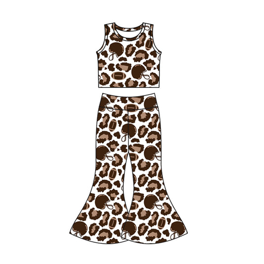 Baby Girls Football Leopard Sleeveless Tops Flare Pants Clothes Outfits Sets preorder(moq 5)