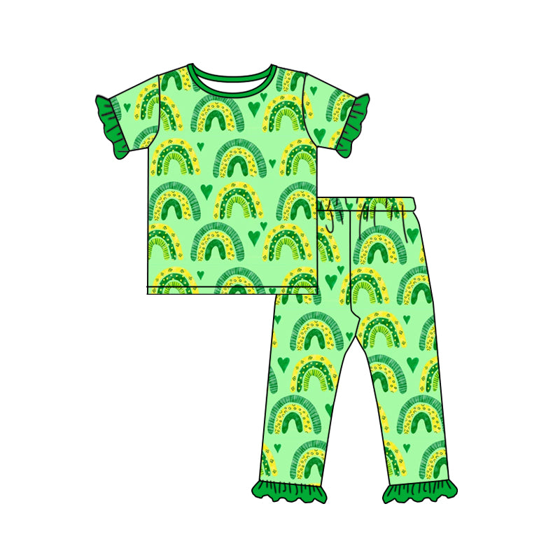 Baby Girls St Patrick Day Green Rainbow Tops Pants Pajamas Clothes Outfits Sets preorder(moq 5)